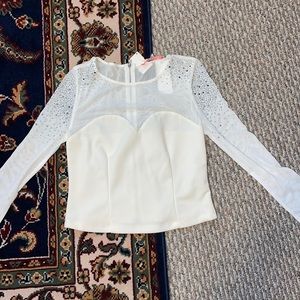 White mesh stud crop top